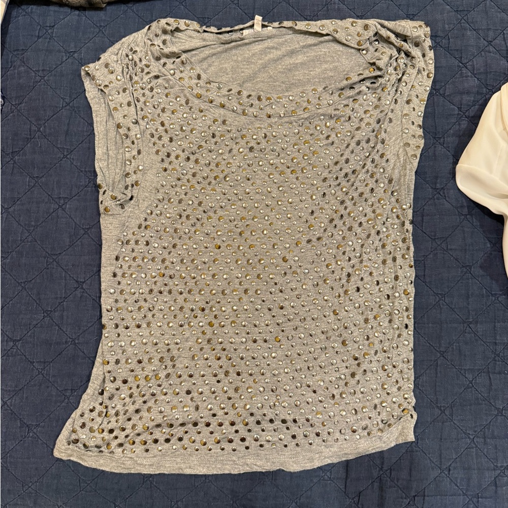 Joie Gray Embellished Short Sleeve Top